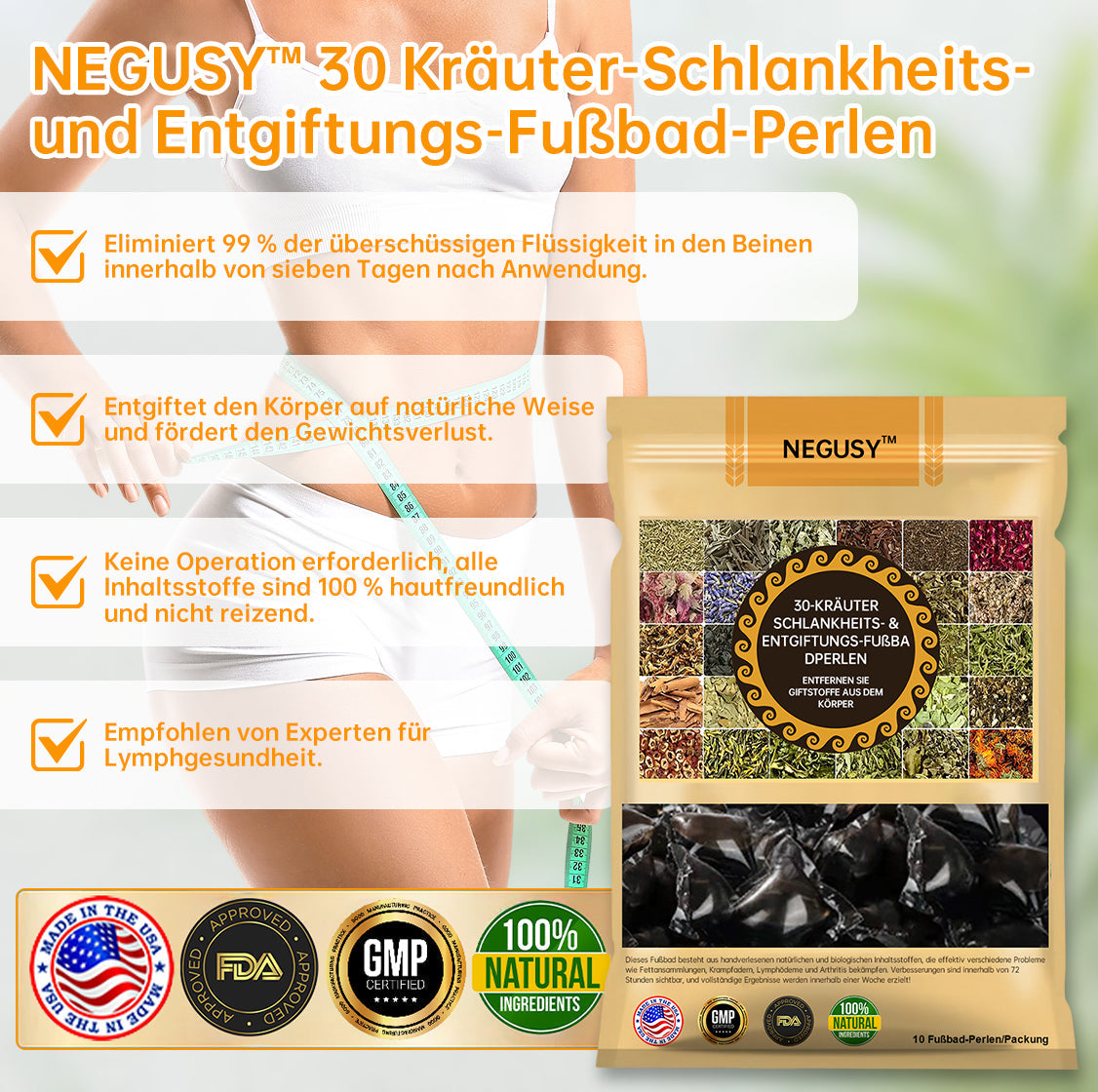 NEGUSY™ 30-Kräuter Schlankheits- und Entgiftungsfußbadperlen - 🦵👩‍⚕️ (LANA-Zertifizierung, Lymphatische Vereinigung von Amerika)